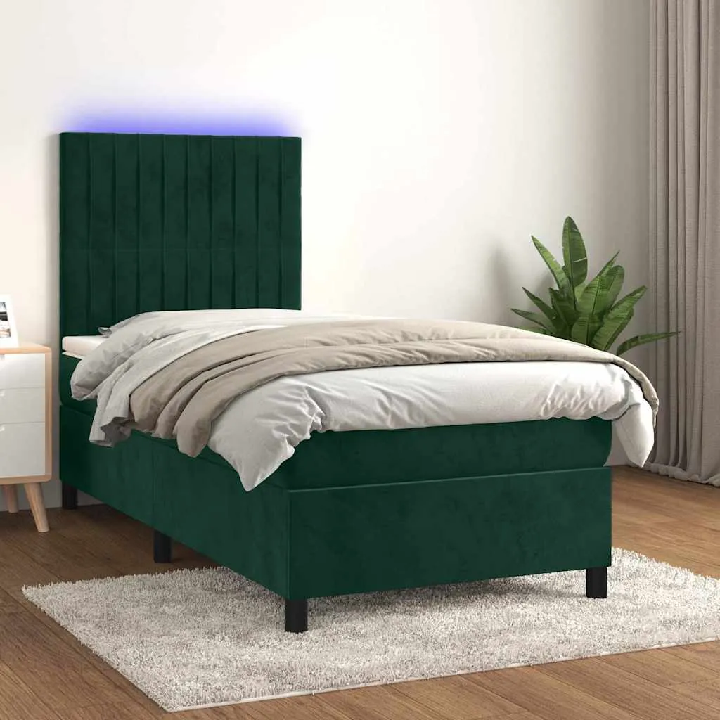 Boxspringbett mit Matratze, LED-Leiste, Samt, 80x200 cm, Dunkelgrün