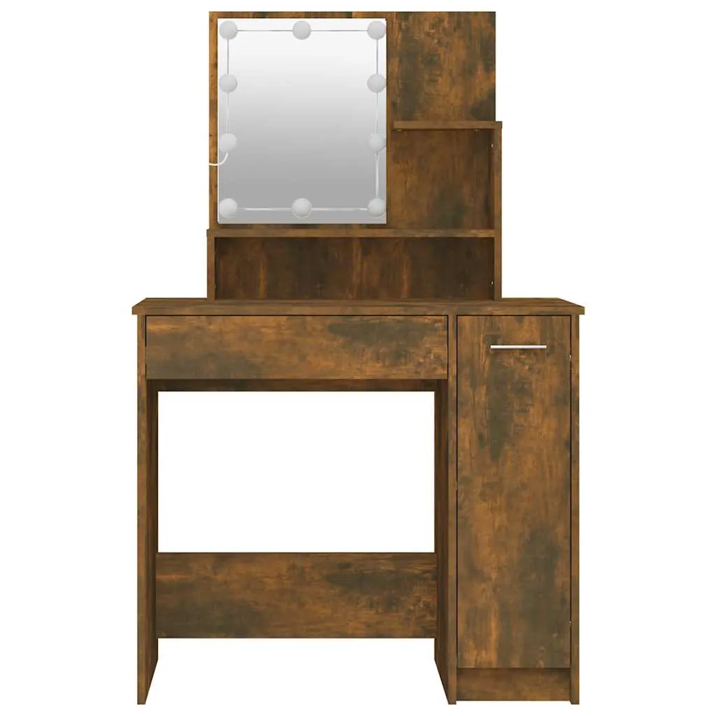 Schminktisch 86,5x35x136 cm Räuchereiche Massivholz mit LED-Beleuchtung