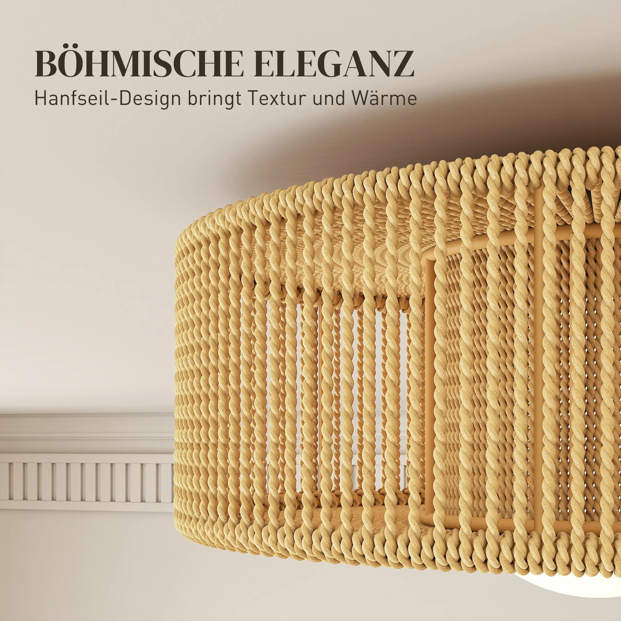 Deckenleuchte Boho-Hängelampe aus Hanfseil G9 LED, Ø30 cm