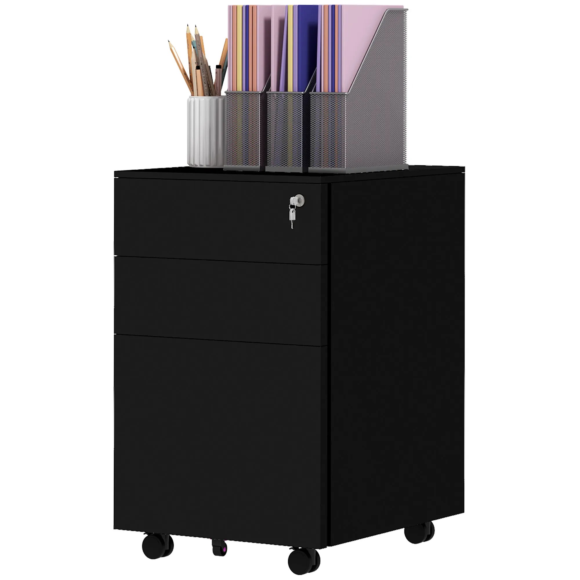 Aktenschrank Schwarz 37L x 43,5B x 60H cm mit 3 Schubladen