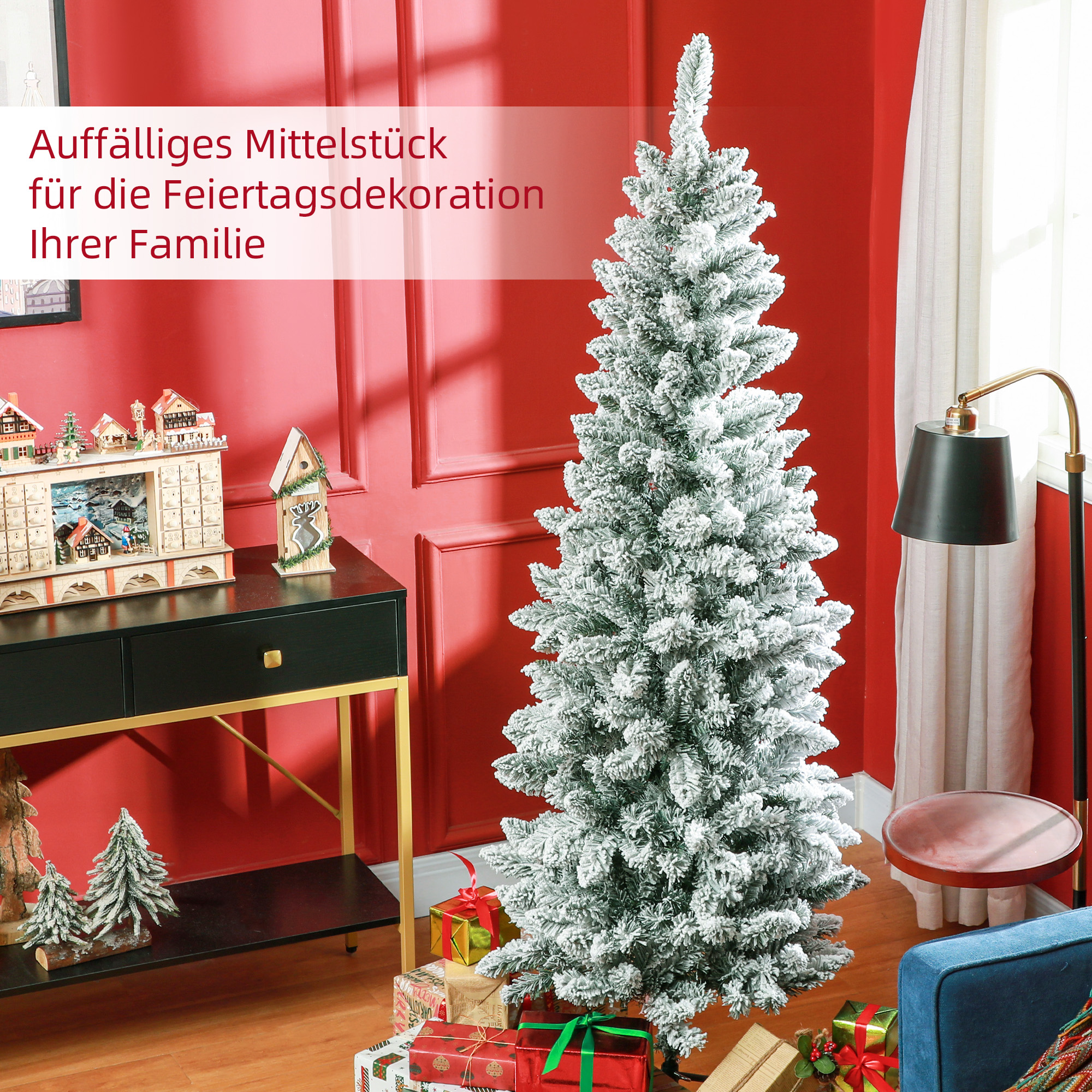 Künstlicher Weihnachtsbaum mit Kunstschnee, schlank, 183 cm, Grün