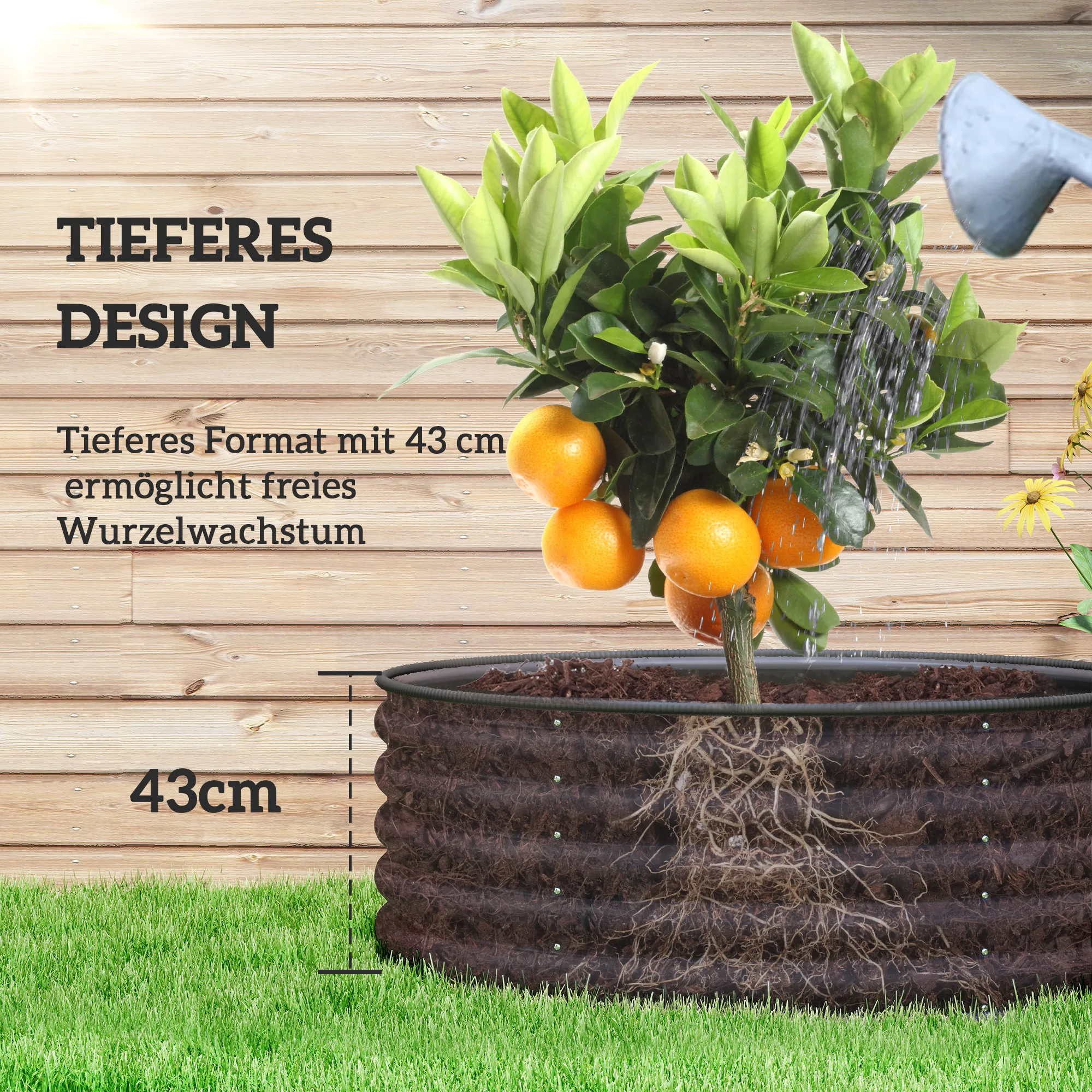 Hochbeet Dunkelgrau Ø120 x 43H cm aus verzinktem Stahl