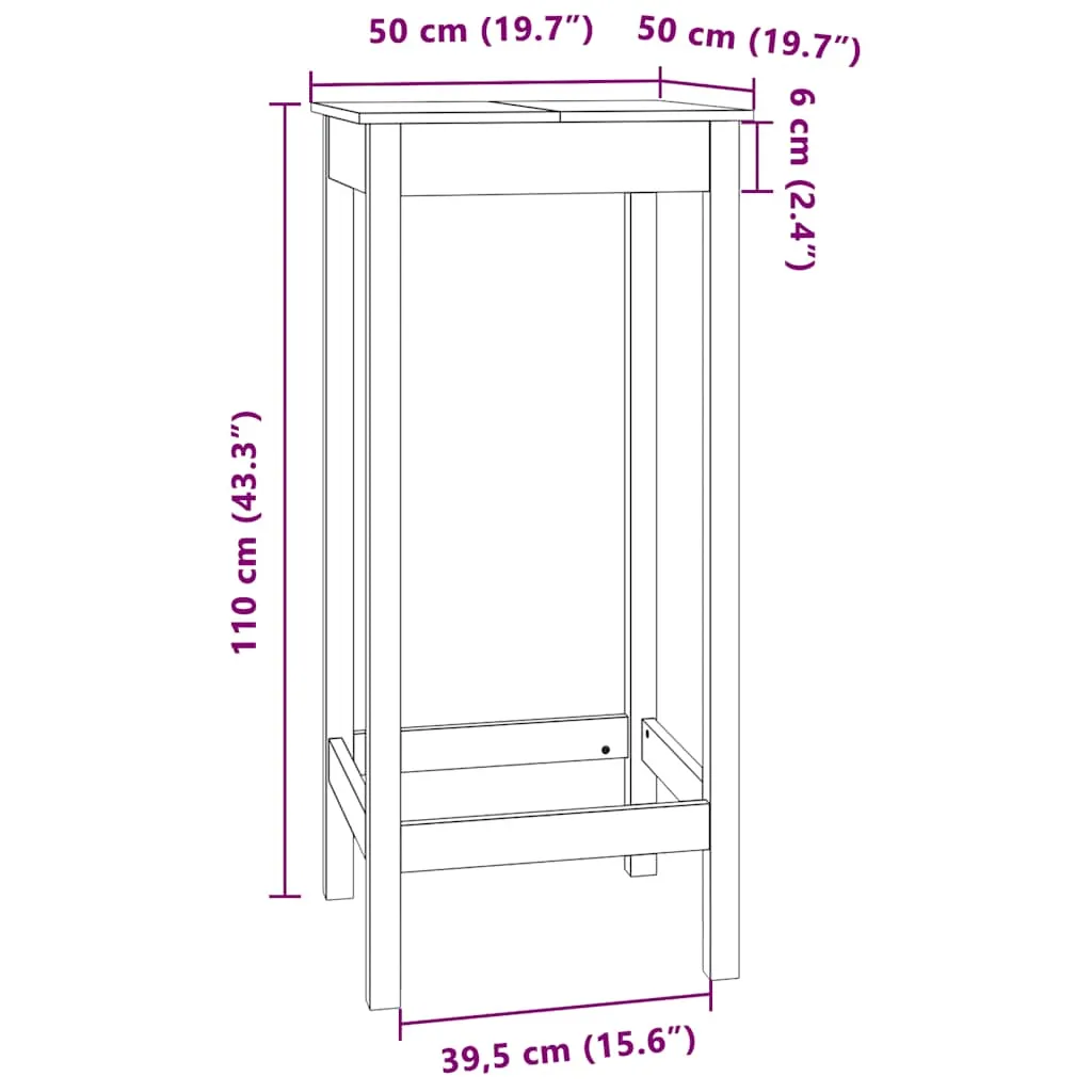 Bartisch aus massivem Kiefernholz Weiß 50 x 50 x 110 cm