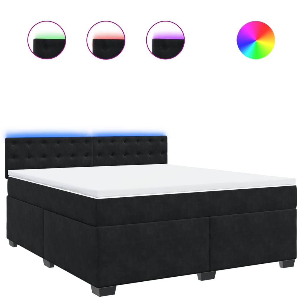Boxspringbett Samt mit LED-Beleuchtung 180x200 cm Schwarz