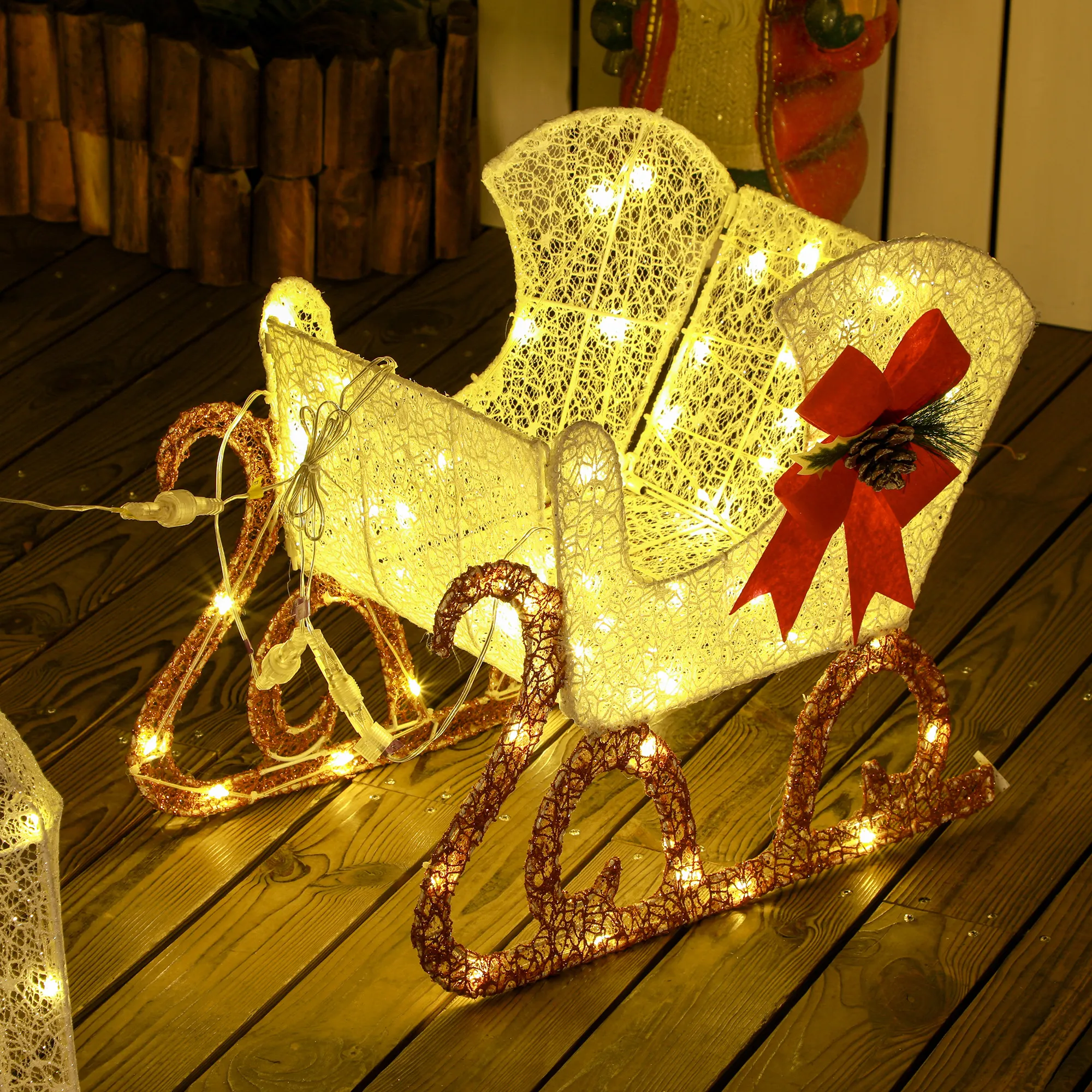 LED-Weihnachtsdekoration, leuchtendes Rentier und Schlitten, 170 Lichter, 50 x 29 x 42 cm