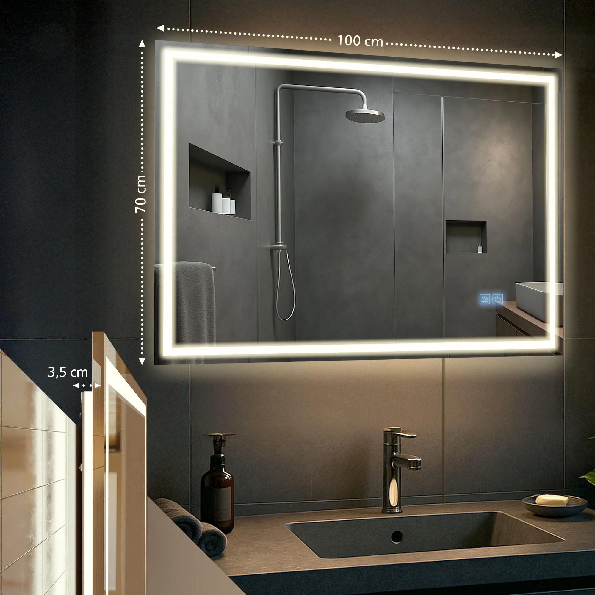 Badspiegel Jaffrey Bluetooth LED 100x70 cm Klarglas