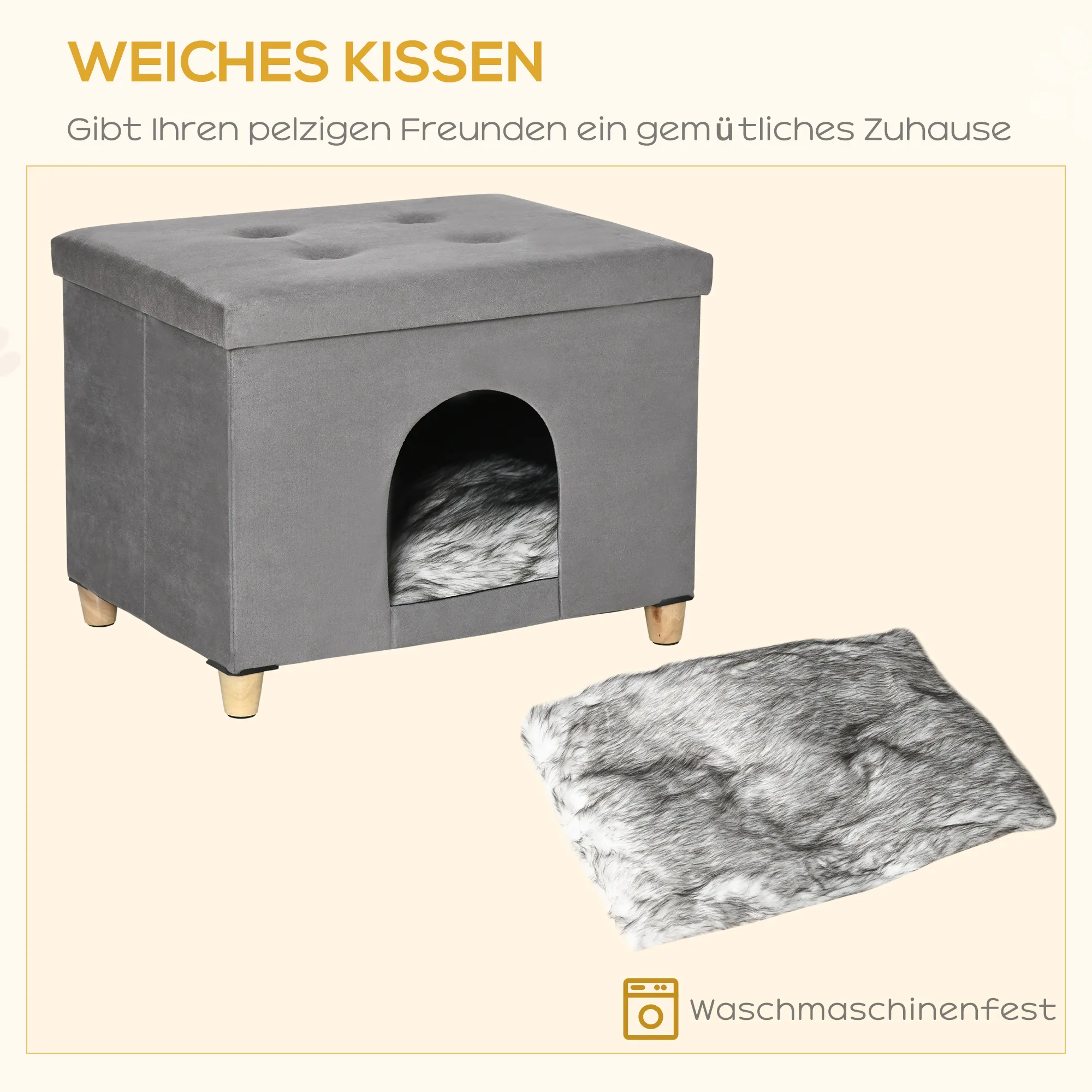 Katzenhaus Grau Schwarz Weiß 60B x 45T x 44,5H cm