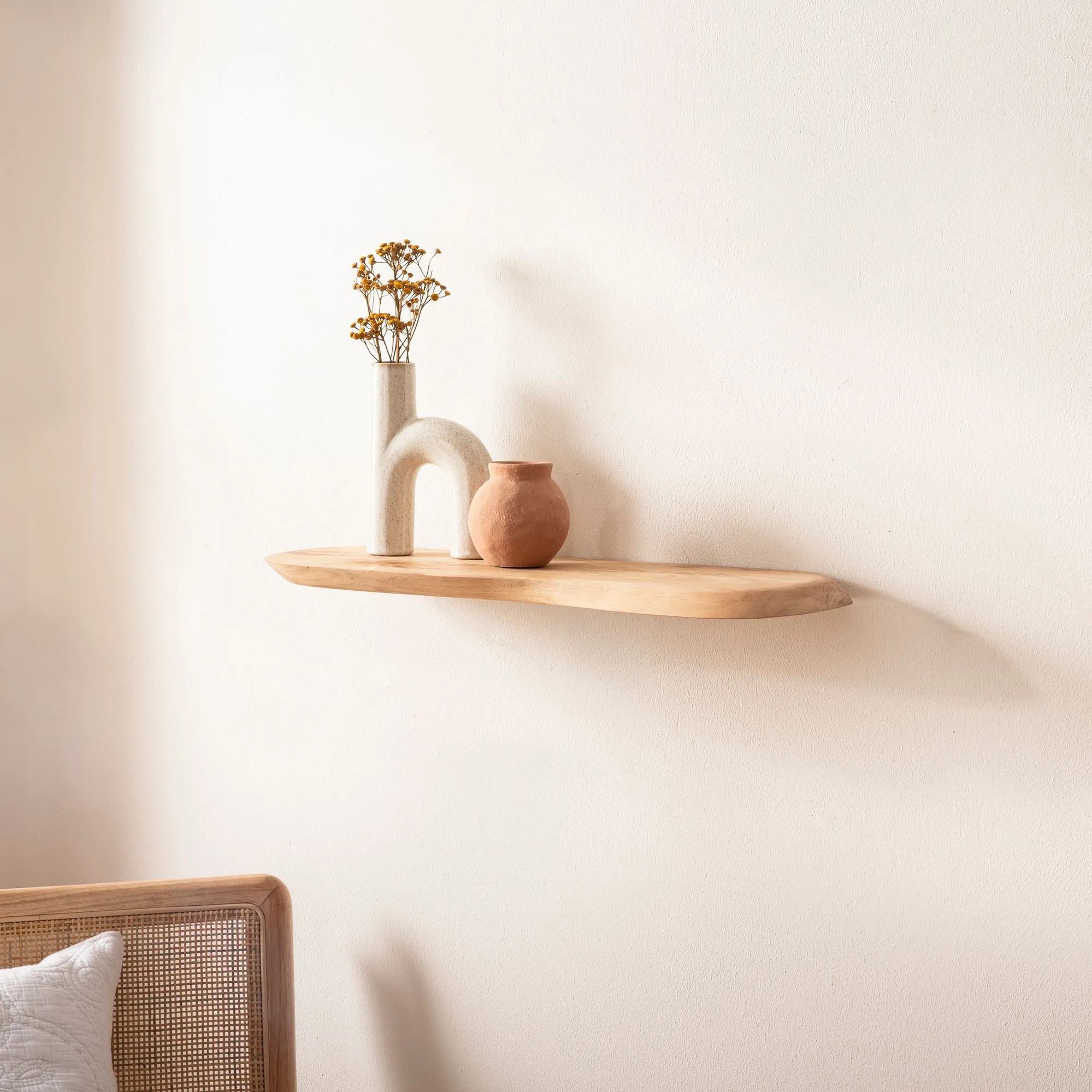 Wandregal Akazie Massivholz 40cm - Schwebendes Design Regal für die Wand Holz massiv - Hängeregal in organischer Form - Wandboard aus Echtholz