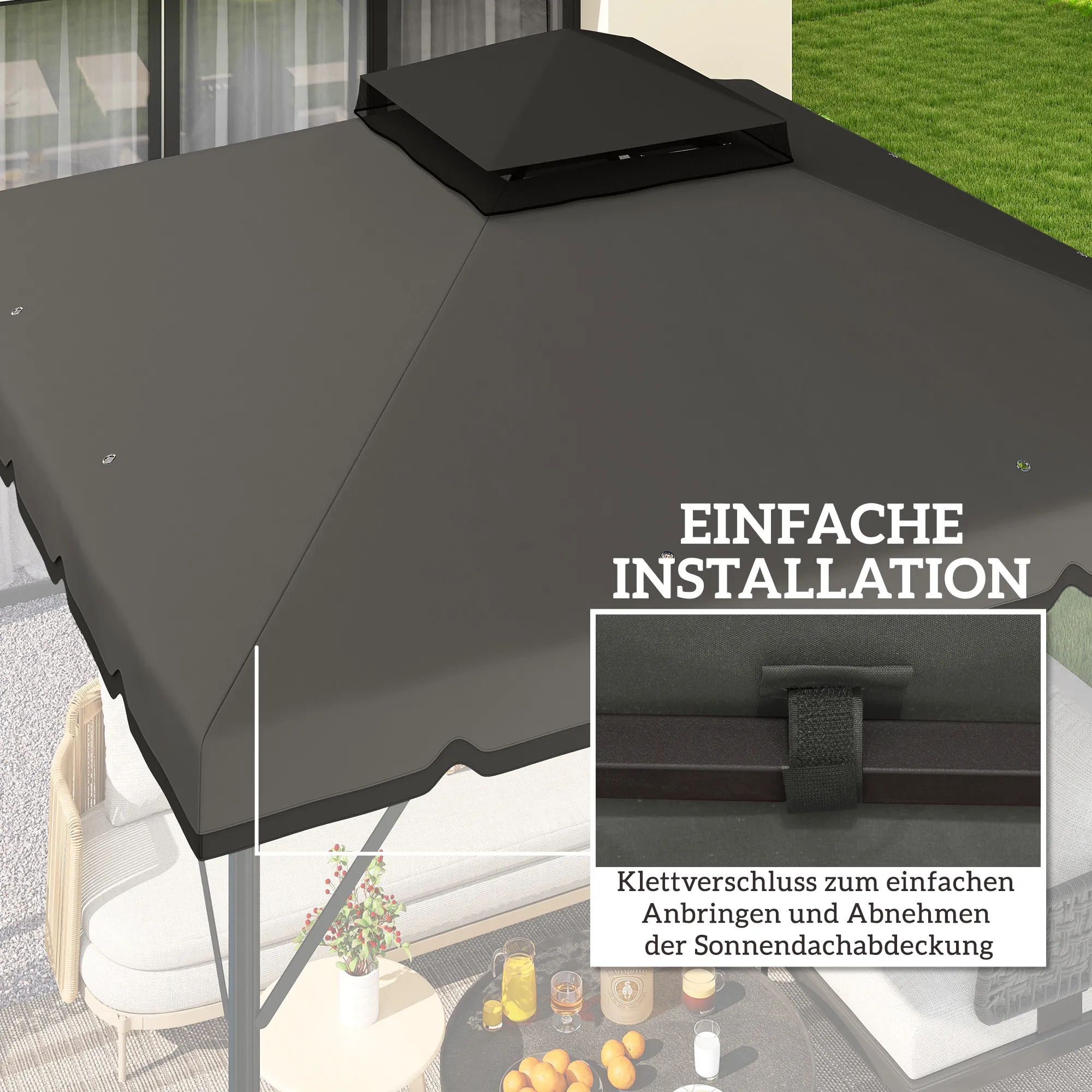 Ersatzdach 3 x 3 m Hellgrau+Dunkelgrau für Pavillon
