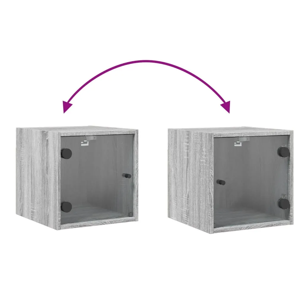 Trendiger Wand-Nachttisch Grau Sonoma 35x37x35 cm aus Holzwerkstoff und Glas