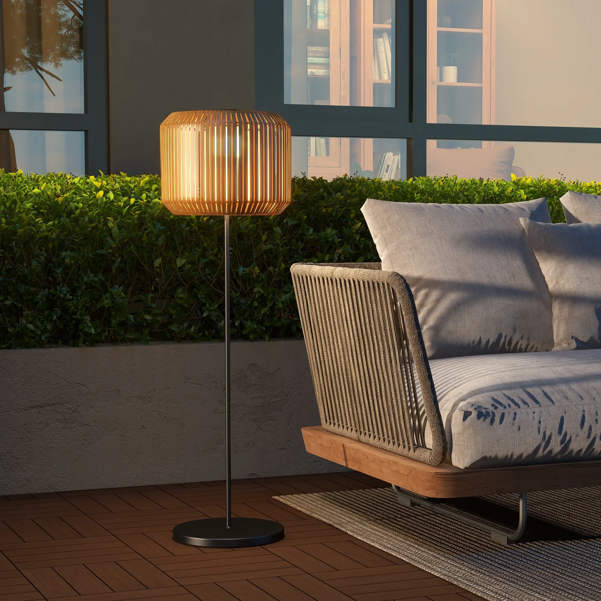 Solar Gartenleuchte Rattan Stehleuchte Ø34 x 130cm Gelb