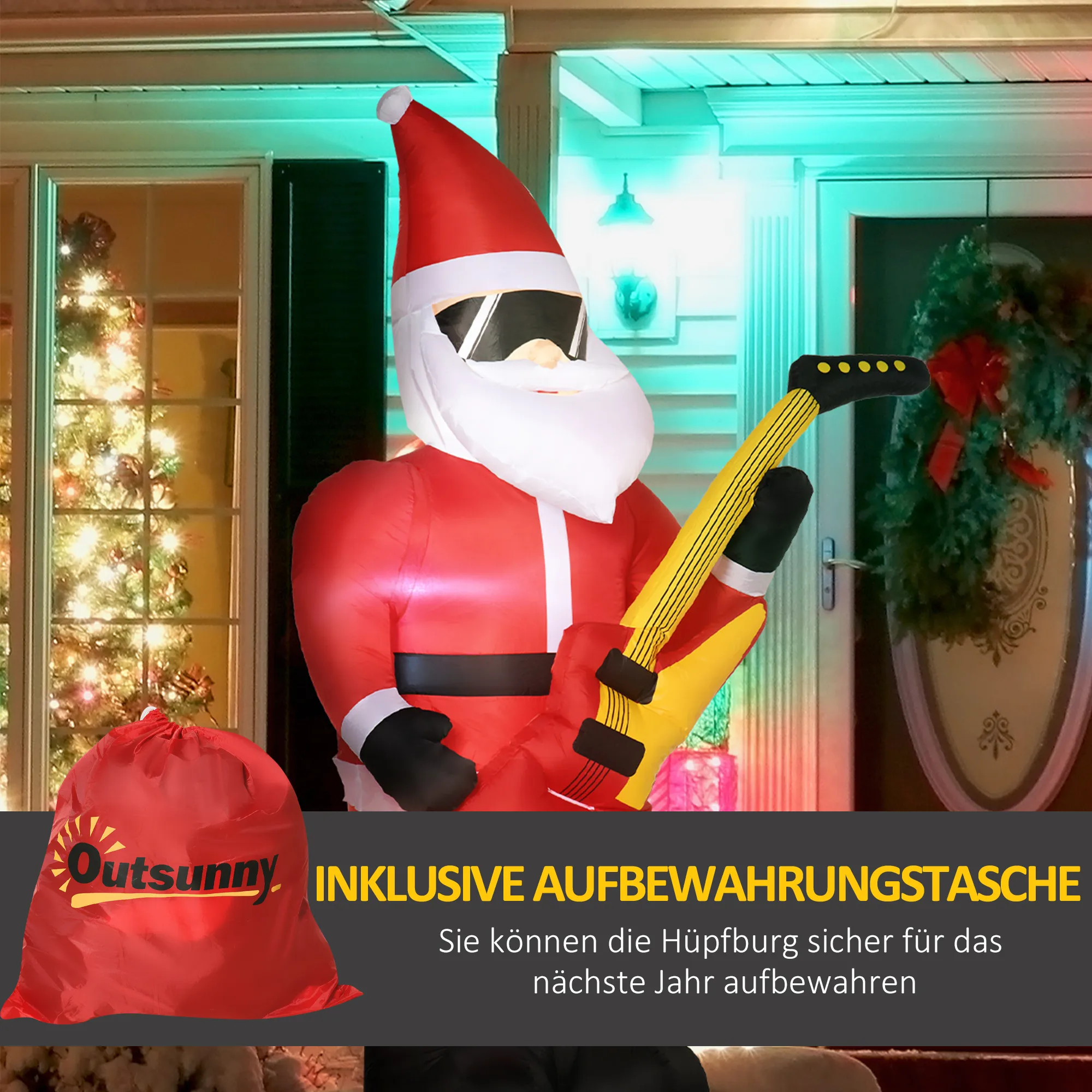 Weihnachtsdeko Aufblasbarer Weihnachtsmann Outdoor-Weihnachtsdekoration, inkl. Gebläse, 140 m, Rot + Weiß