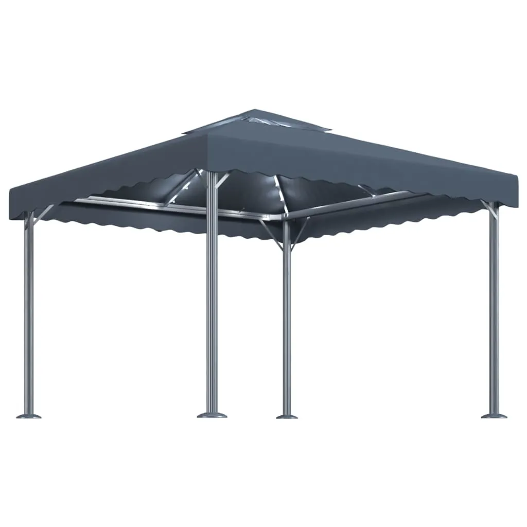 Pavillon Anthrazit 300x300x270 cm mit Solar-Lichterkette und Aluminium-Stahl-Gestell