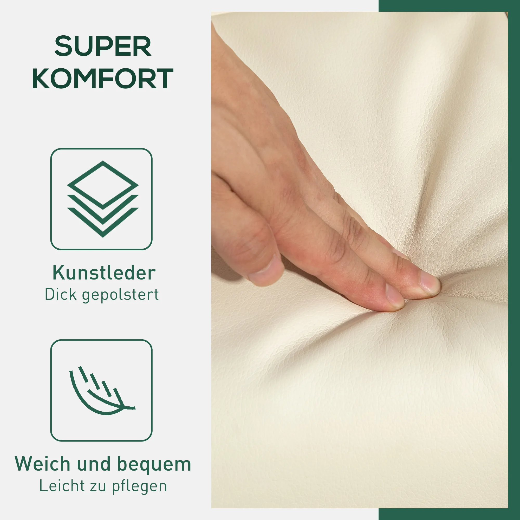Relaxsessel mit Hocker, 145° neigbare Rückenlehne, 360° drehbar, Kunstleder, Cremeweiß