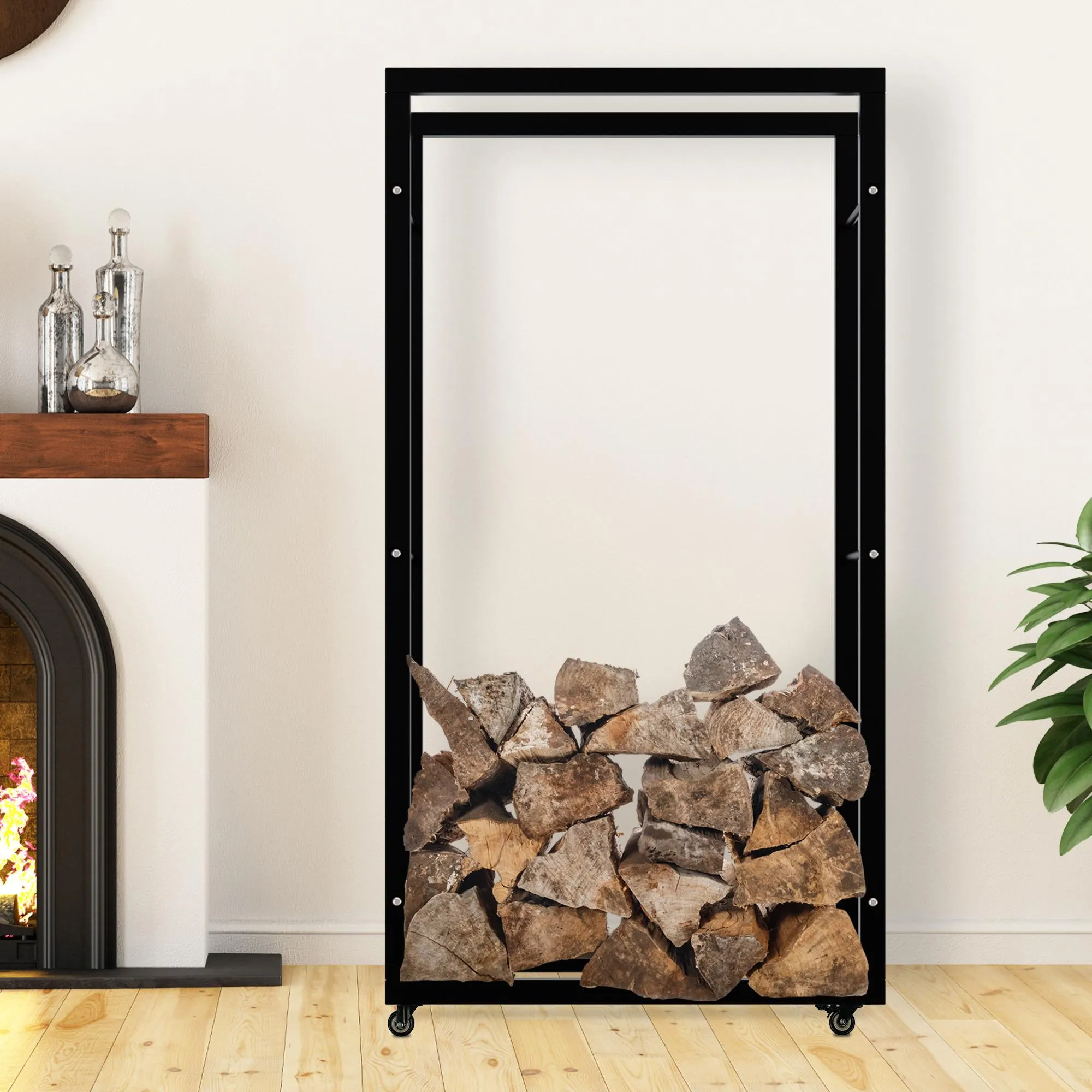 Kaminholzständer Keri Rollen 150x80x25 cm schwarz
