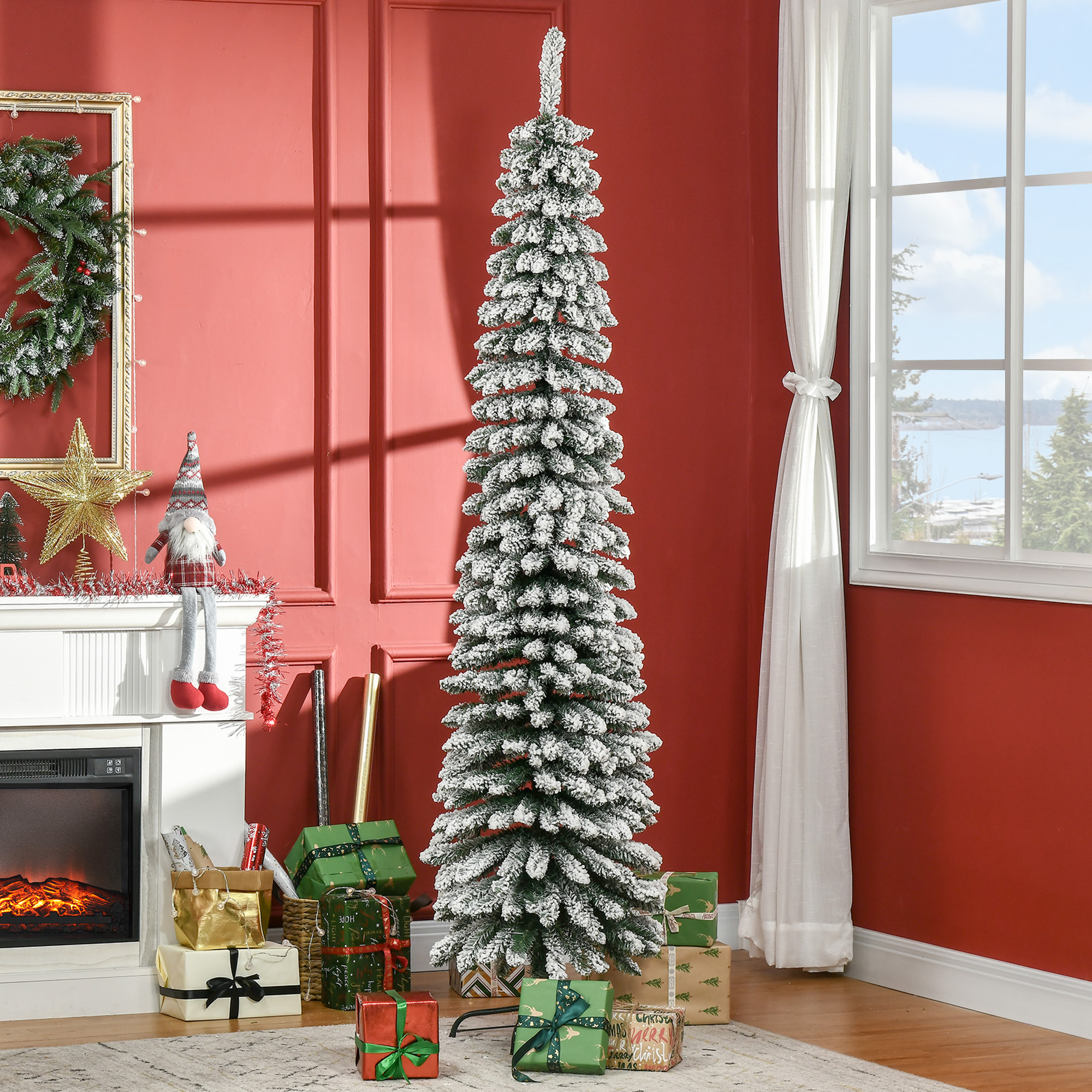 Künstlicher Weihnachtsbaum schneebedeckt schmal 210 cm Grün/Weiß