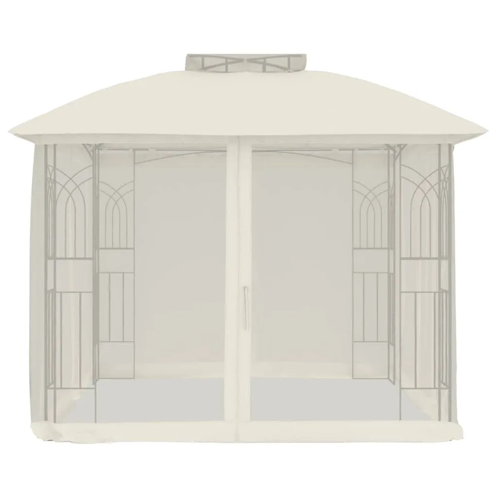 Pavillon 2,94x2,94x2,7 m Anthrazit mit cremefarbenem Polyester-Dach und Netzwänden