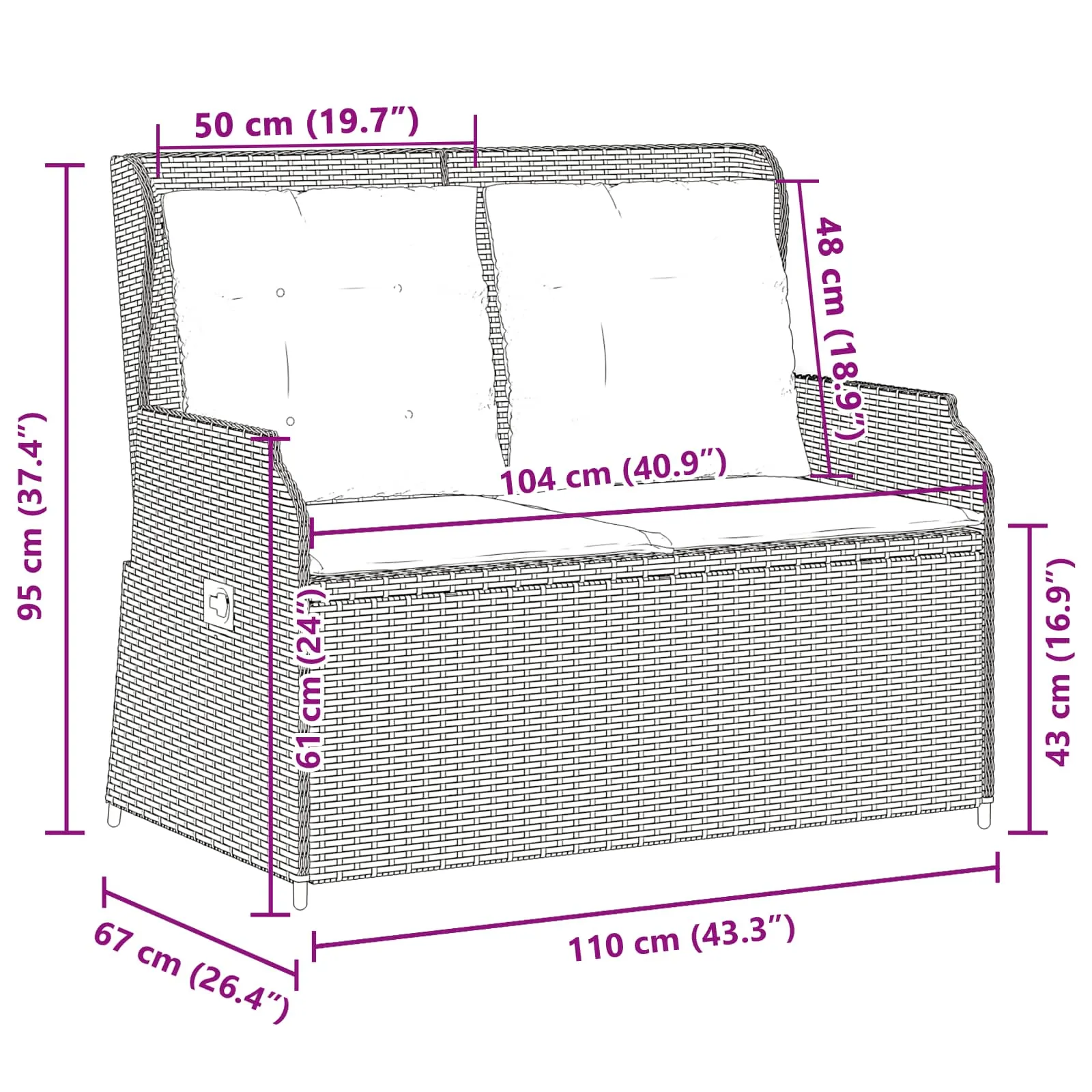 Reclining Gartenbank Grau 110 x 67 x 95 cm