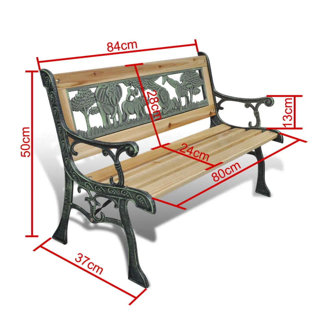 Dekorative Kinder-Gartenbank 84x37x50 cm mit Bronze-Eisengestell und Massivholz