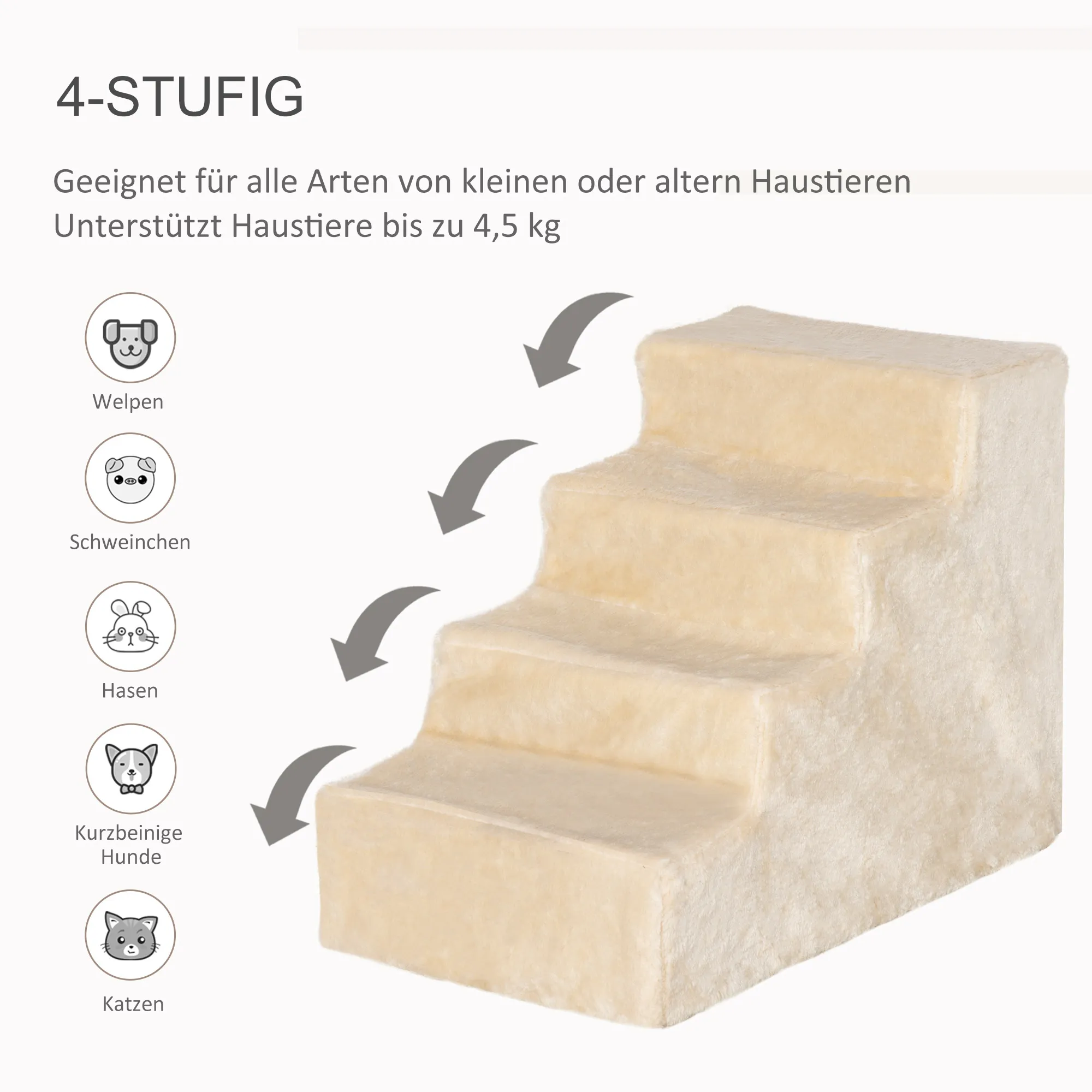 Katzentreppe Beige 60L x 35B x 44H cm für Haustiere bis 5 kg