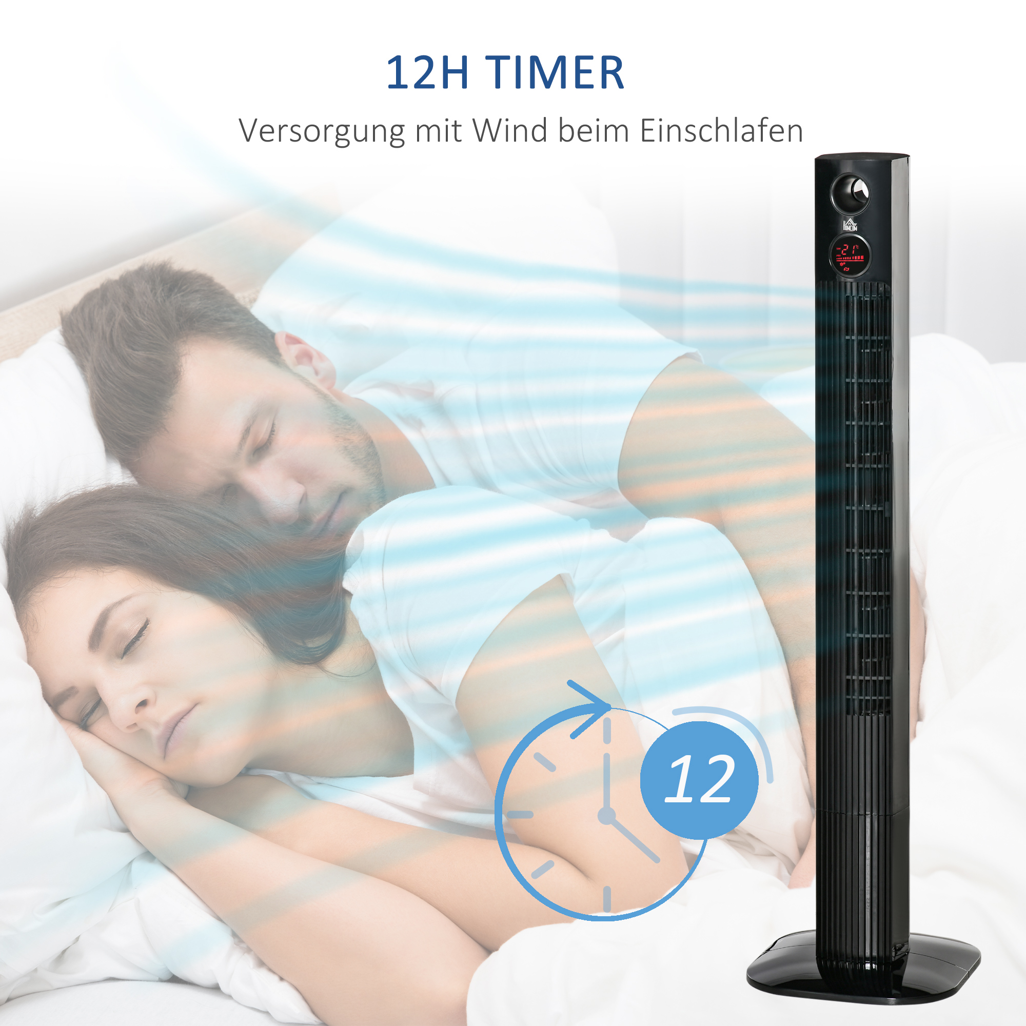 Leiser Tischventilator 31,5L x 31,5B x 117H cm Schwarz
