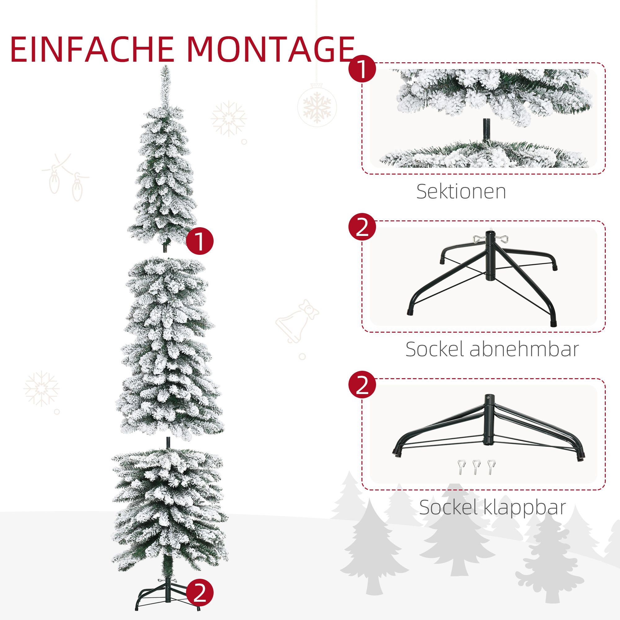 Künstlicher Weihnachtsbaum schneebedeckt schmal 210 cm Grün/Weiß