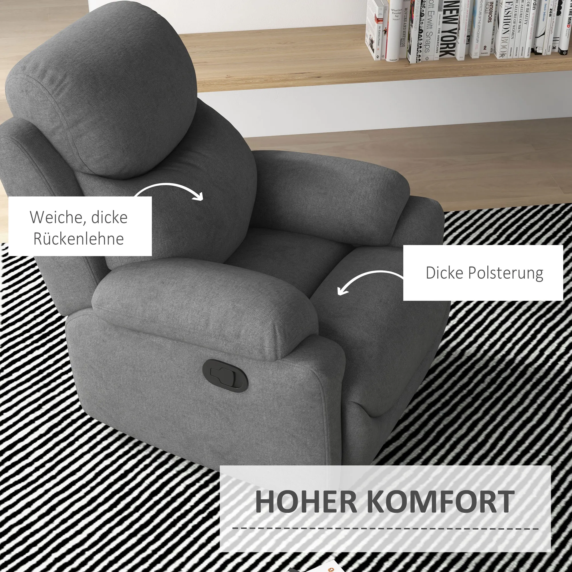 Relaxsessel Liegesessel Fernsehsessel, Liegefunktion Leinenoptik, 93 cm x 88 cm x 102 cm, Grau