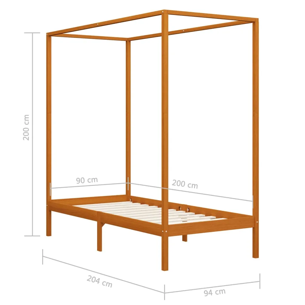 Himmelbettrahmen aus Massivholz, Honigbraun 204 x 94 x 200 cm