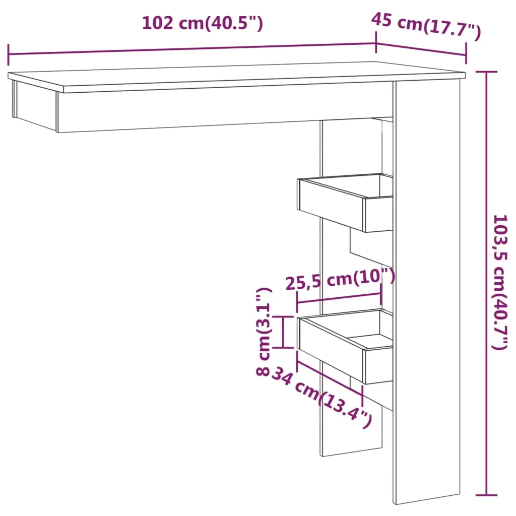 Moderner Wand-Bartisch 102 x 45 x 103,5 cm Betongrau