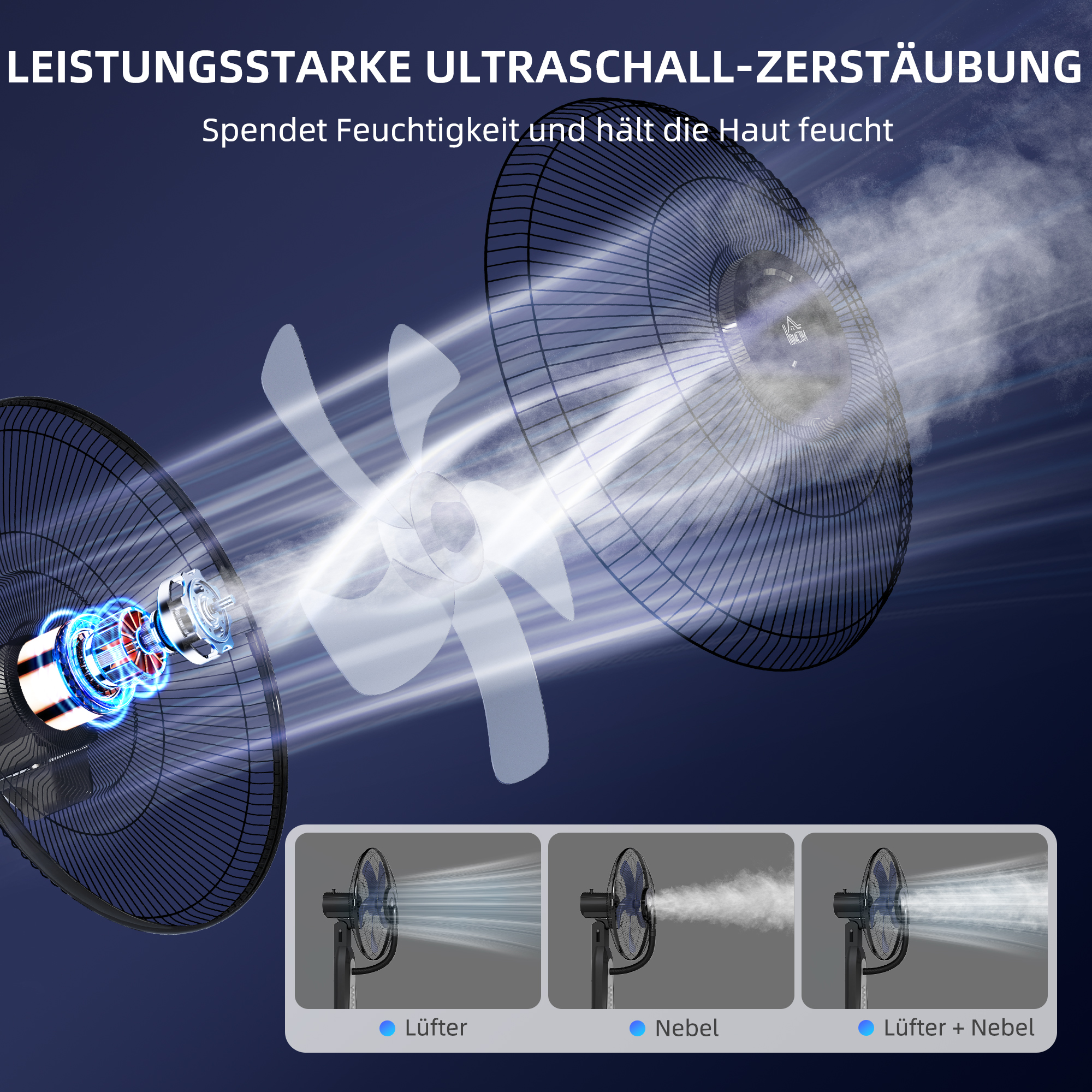 Ventilator mit Sprühnebel 50L x 40B x 125H cm Schwarz