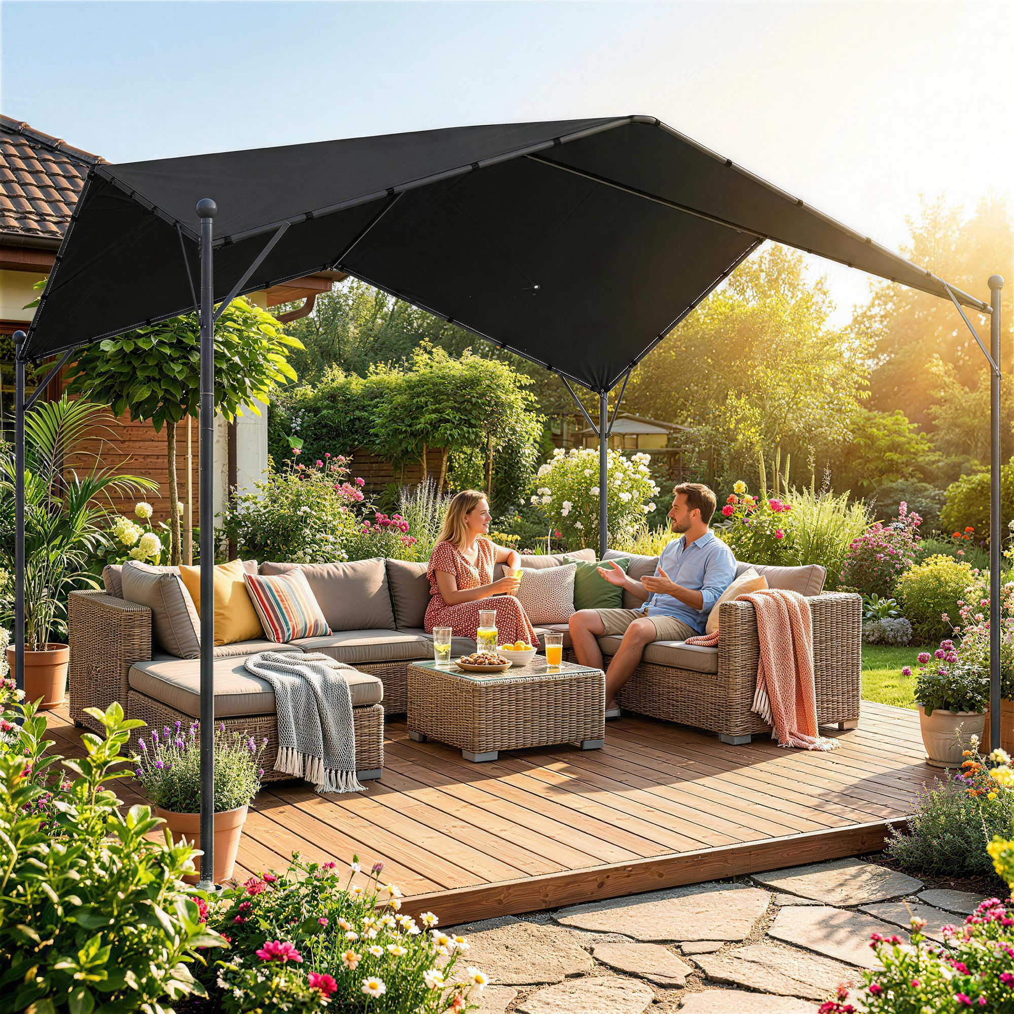 Pergola 3 x 3 m Dunkelgrau mit schrägem Dachdesign