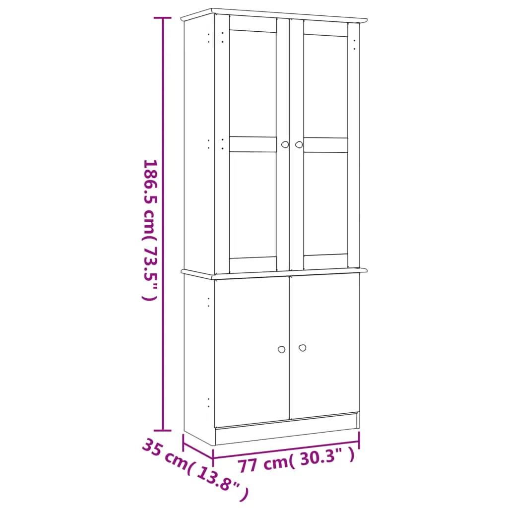 Holzvitrine aus Massivholz, 77 x 35 x 186,5 cm, unbehandelt