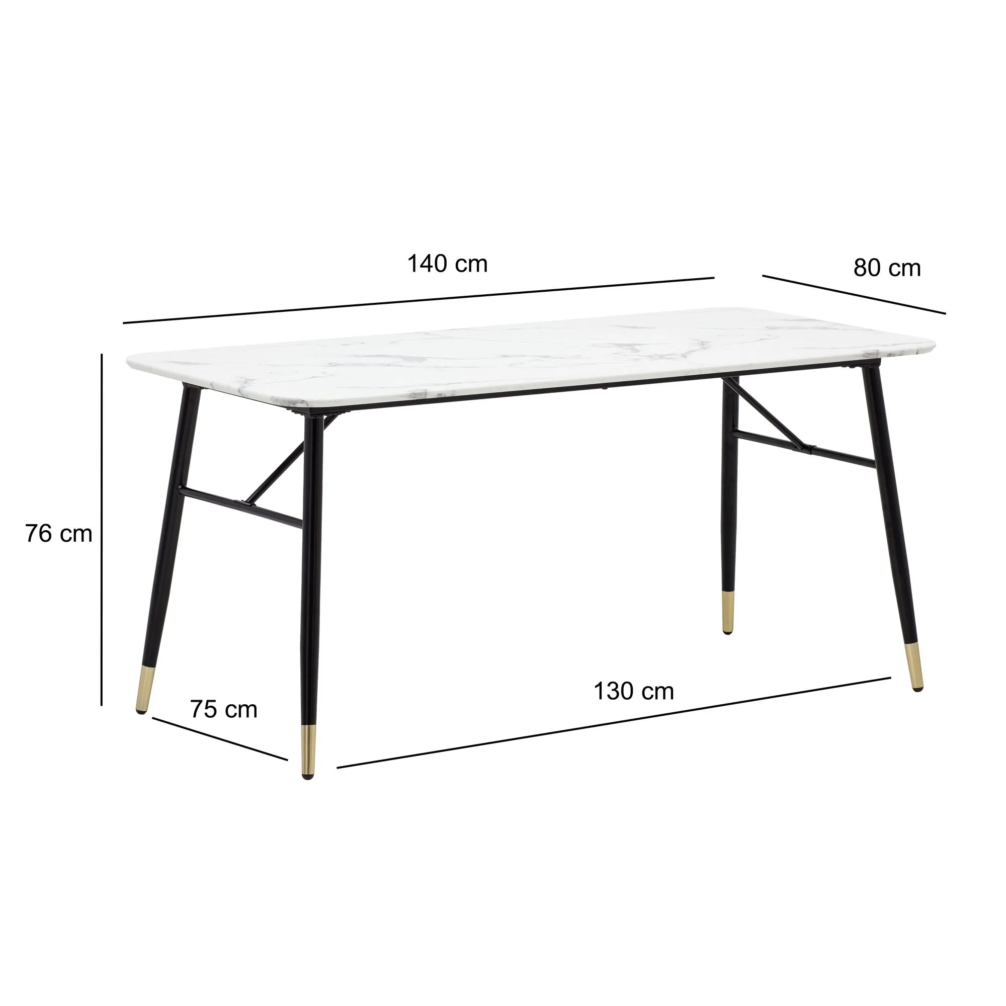 Esszimmertisch 140x80x76 cm Esstisch Weiß in Marmor-Optik Modern