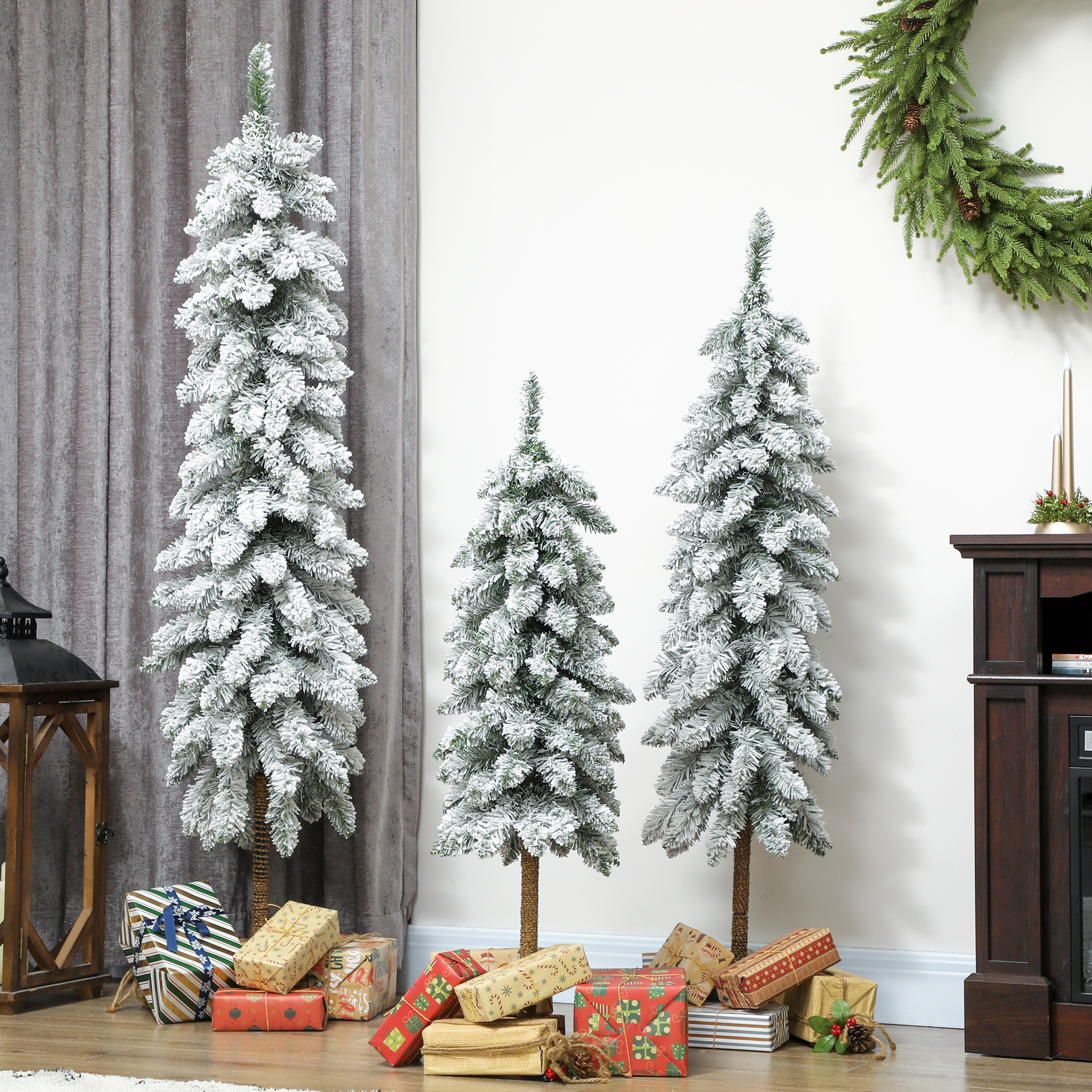 Künstliche Weihnachtsbäume 3er-Set verschneit Kunststoff Grün-Weiß