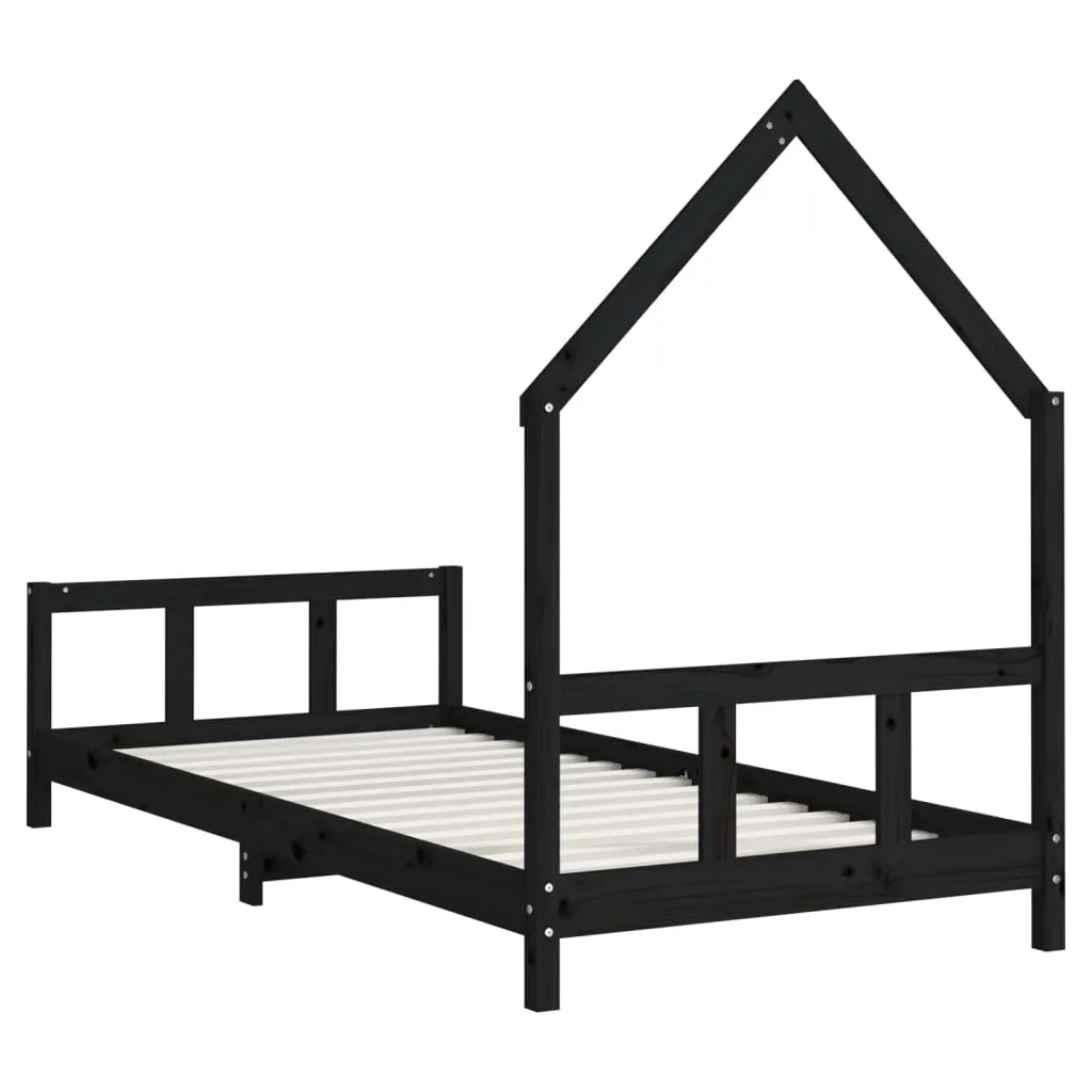 Kinderbett in Schwarz, 195,5 x 95,5 x 136 cm aus massivem Kiefernholz