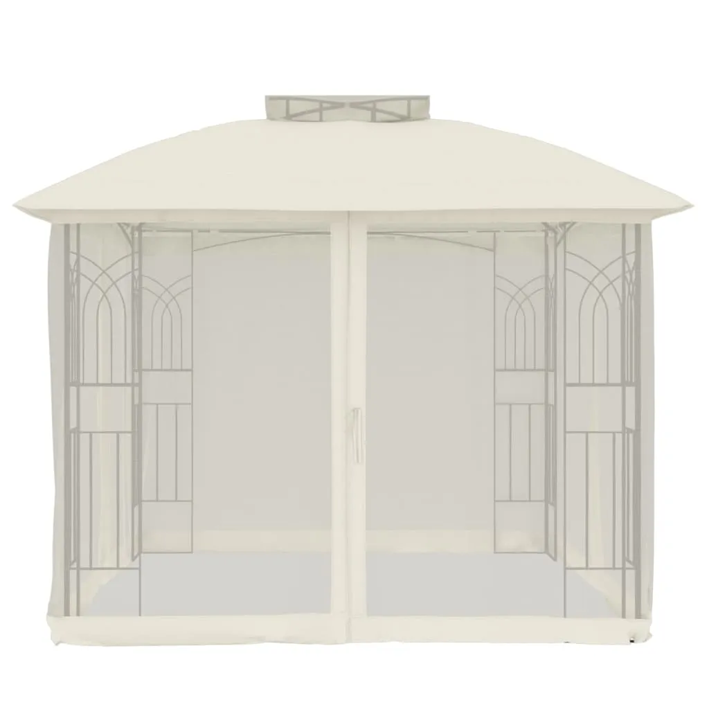 Pavillon 2,94x2,94x2,7 m Anthrazit mit cremefarbenem Polyester-Dach und Netzwänden
