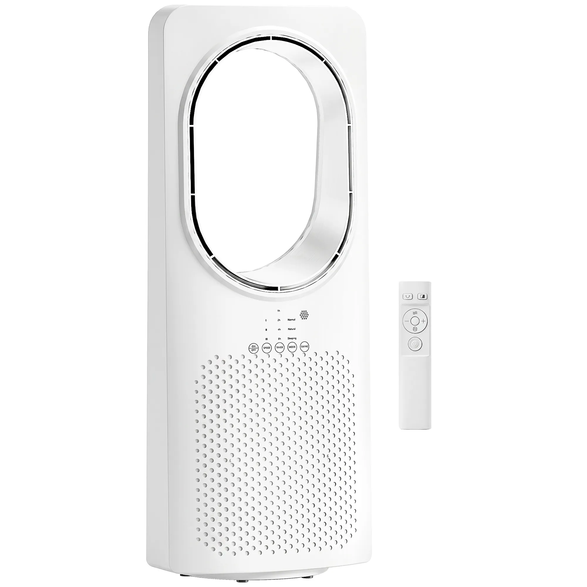 Bladeless Turmventilator für Schlafzimmer, 36 dB Standventilator mit 45° Oszillation, 3 Geschwindigkeiten, 3 Modi, 15-Stunden-Timer, Weiß