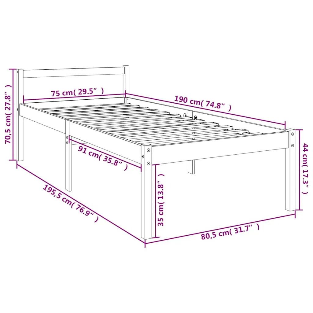 Seniorenbett aus massivholz 195,5 x 80,5 x 70,5 cm in Naturfarbe