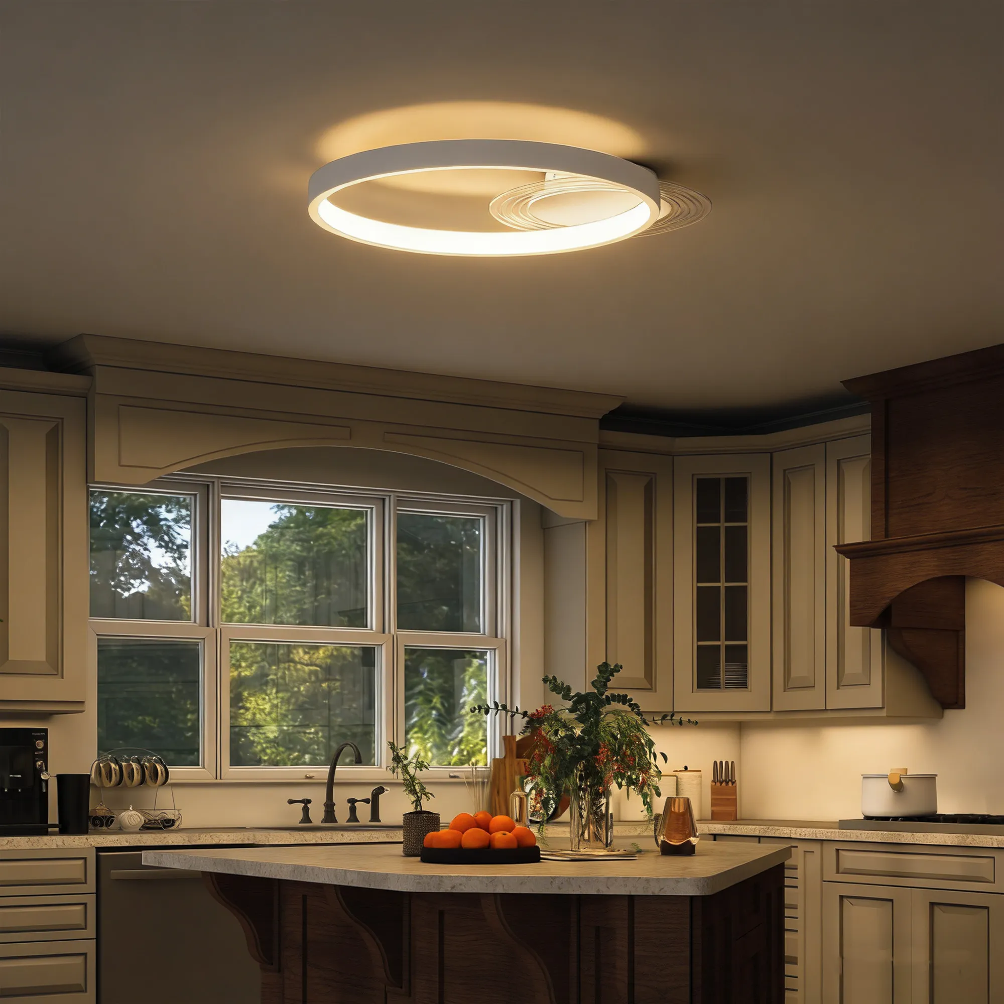 LED Deckenleuchte Zwei-Ring-Design 50x40x7,4 cm Weiß