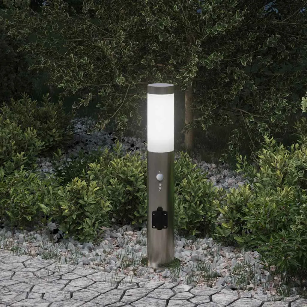 Pollerleuchte Silber 11 x 50 cm mit Bewegungssensor und Steckdose