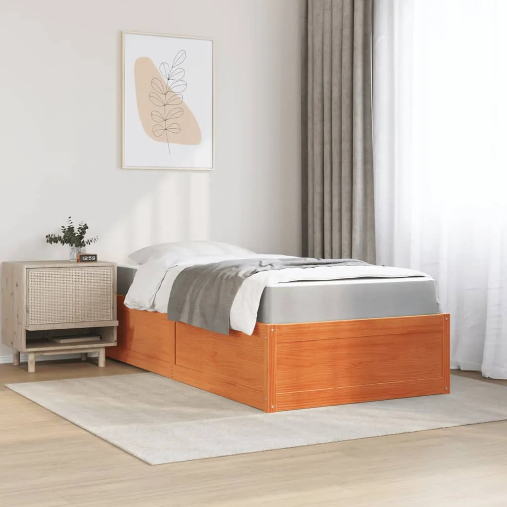Bettgestell aus massivem Kiefernholz Wachsbraun 206,5x96,5x37 cm mit Matratze