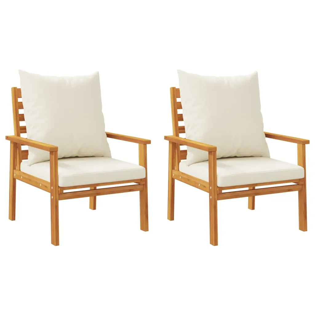 Outdoor-Sessel aus Echtholz 68x65x81 cm mit cremeweißen Kissen