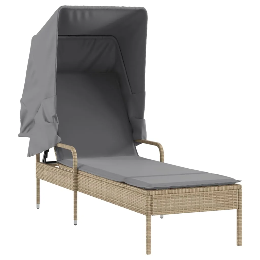 Sonnenliege mit Dach 62x200x130 cm Beige aus PE-Rattan und Stahl