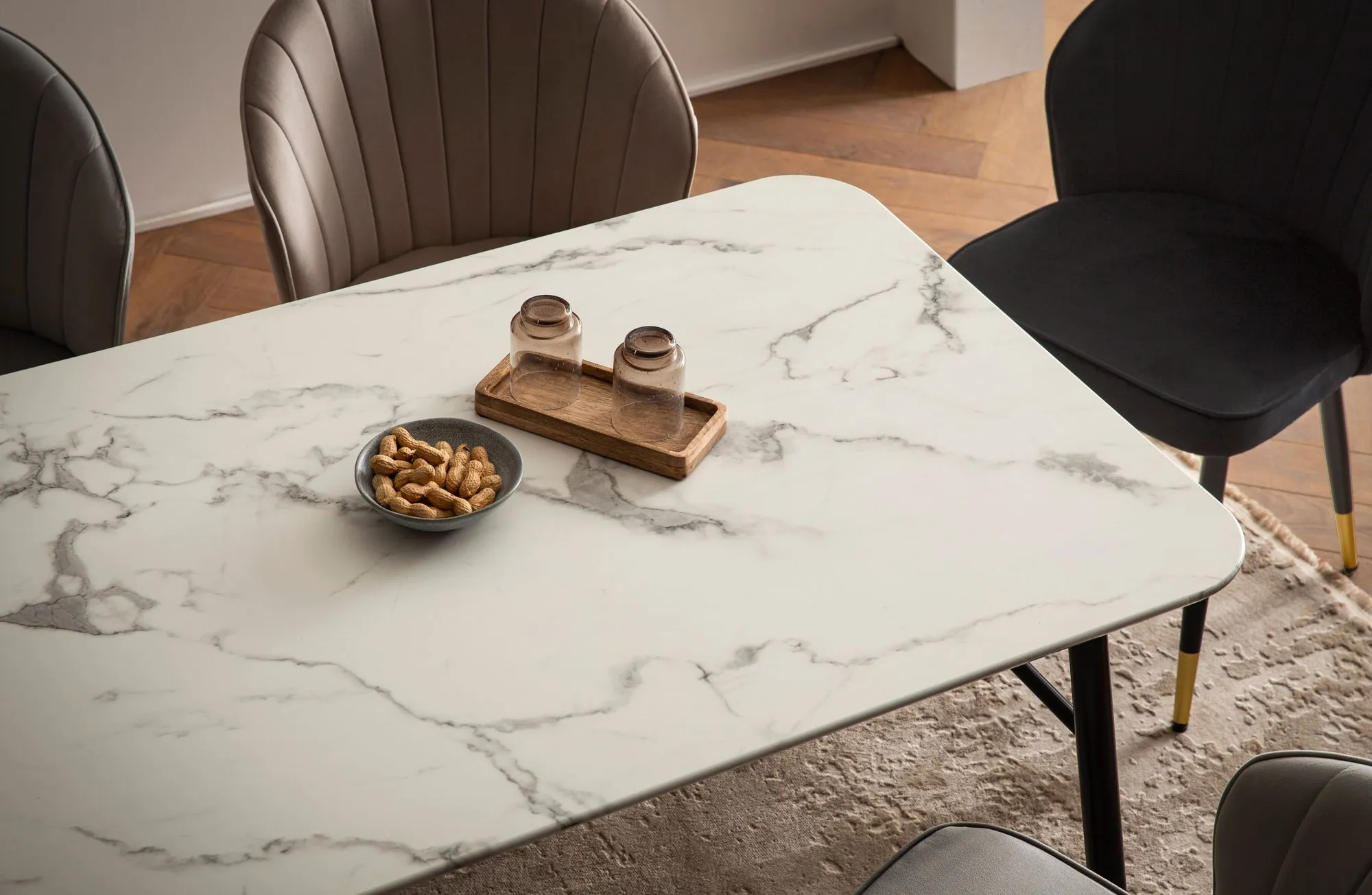 Esszimmertisch 140x80x76 cm Esstisch Weiß in Marmor-Optik Modern