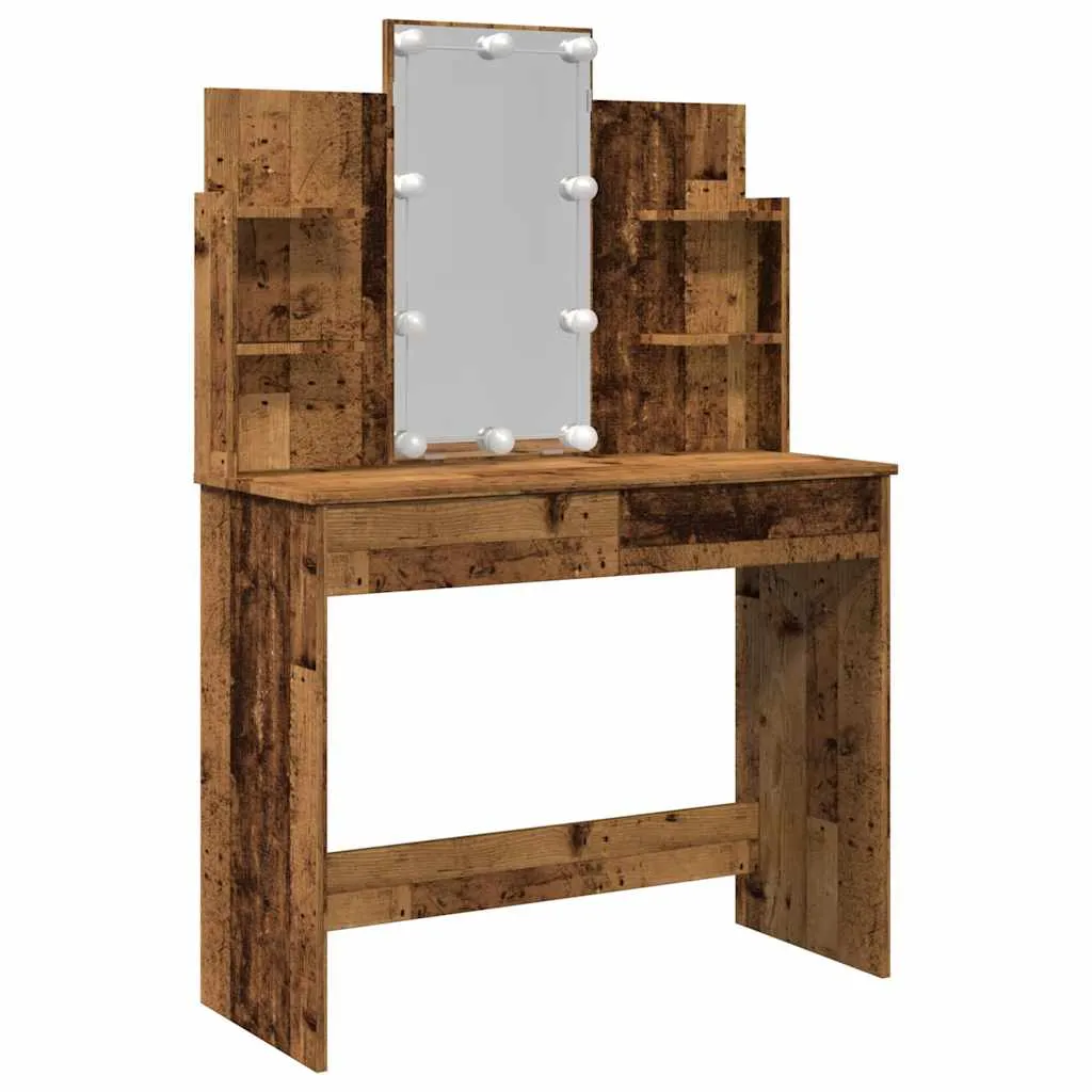 Schminktisch mit Spiegel und LED-Beleuchtung 96x40x142 cm Altholz