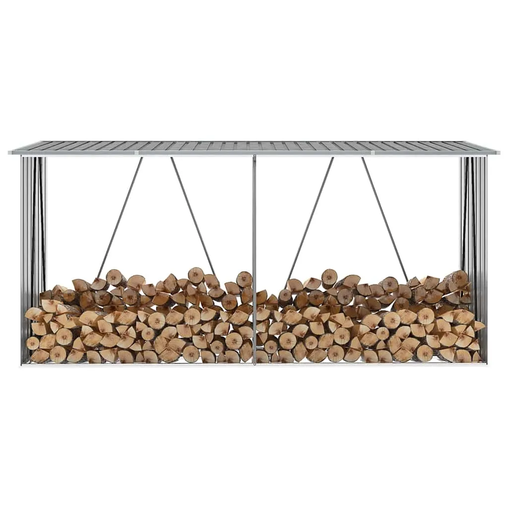 Brennholzschuppen aus verzinktem Stahl 330 x 84 x 144/152 cm Grau