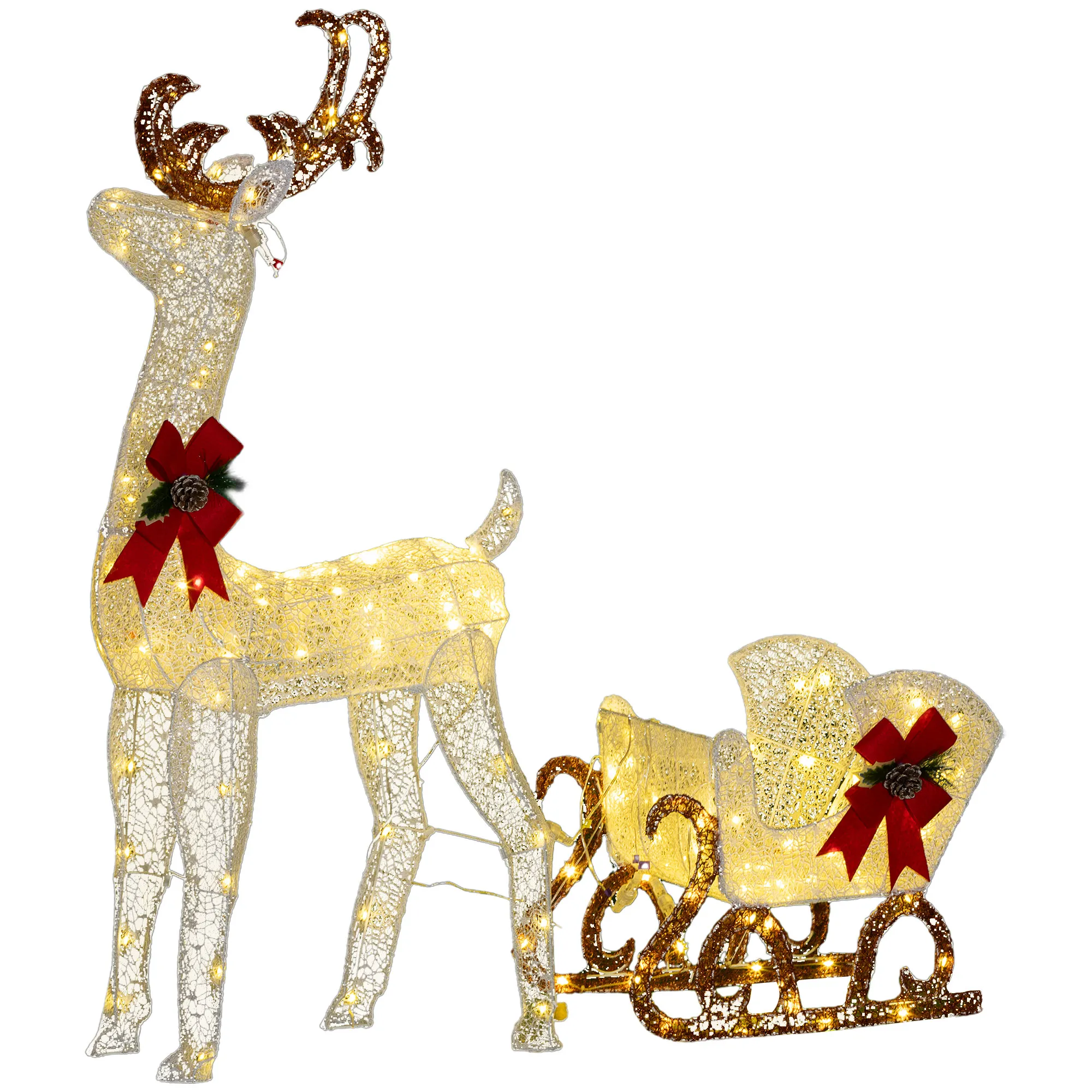 LED-Weihnachtsdekoration, leuchtendes Rentier und Schlitten, 170 Lichter, 50 x 29 x 42 cm