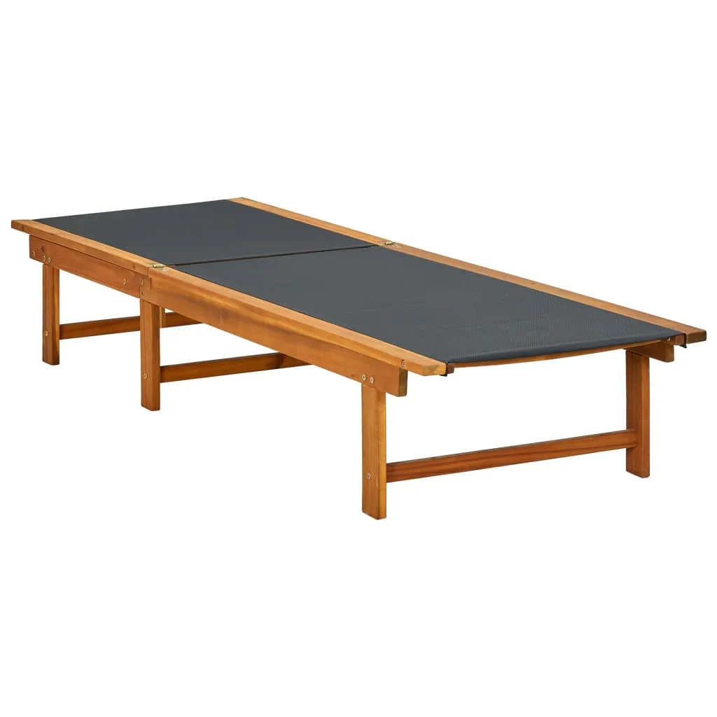Echtholz Sonnenliege 200 x 66 x 34 cm Schwarz mit Tisch 40 x 40 x 40 cm