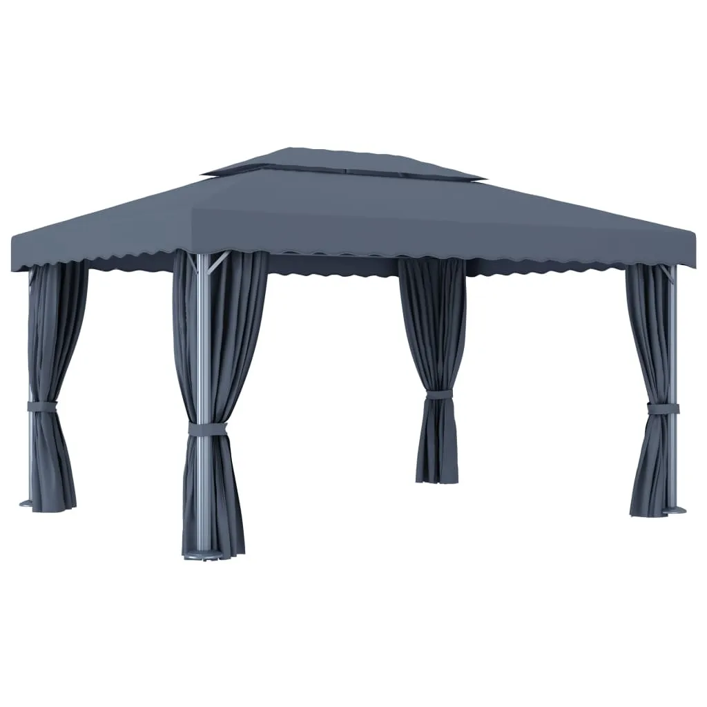 Stilvoller Pavillon 4x3 m Anthrazit mit Doppeldach und Solar-Lichterkette