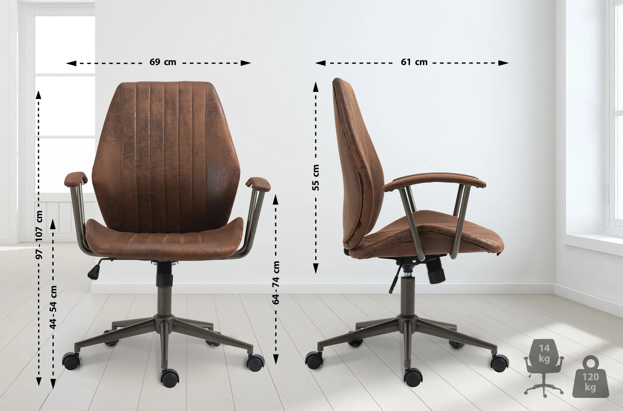 Bürostuhl Nampa 97-107x69x61 cm cognac